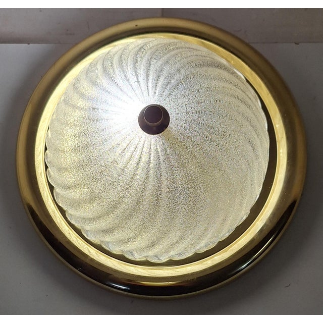 Flat Vintage Brass Ceiling Lamp with Segmented Frosted Glass Shade, 1990s For Sale - Image 3 of 4