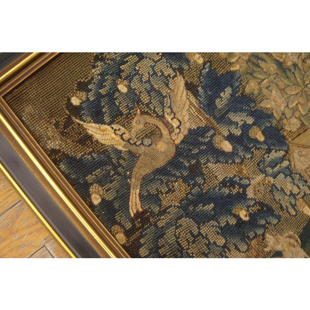 Mid 18th Century 1750s GreenTraditional Scenic Antique English Needlepoint Rug 2'4"x2'7" Silk Flatweave Carpet For Sale - Image 5 of 12