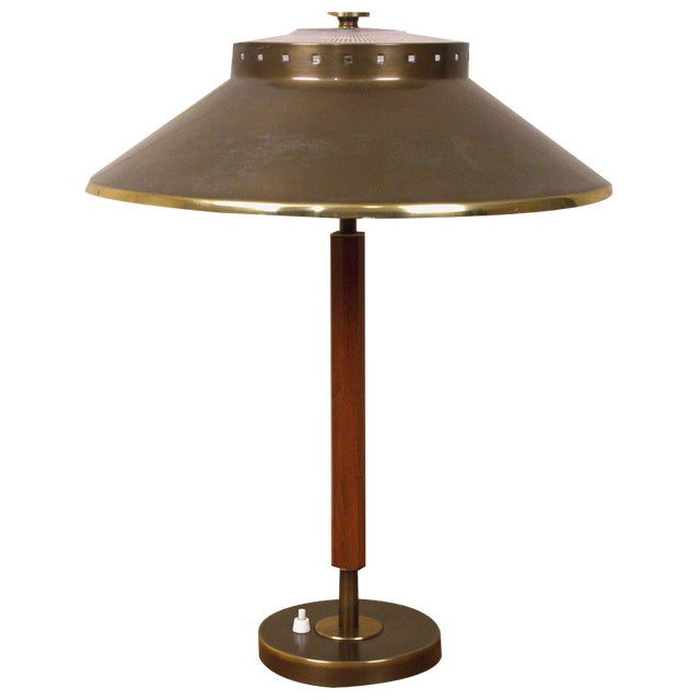 Swedish Brass and Teak Table Lamp by Boréns, 1940s For Sale