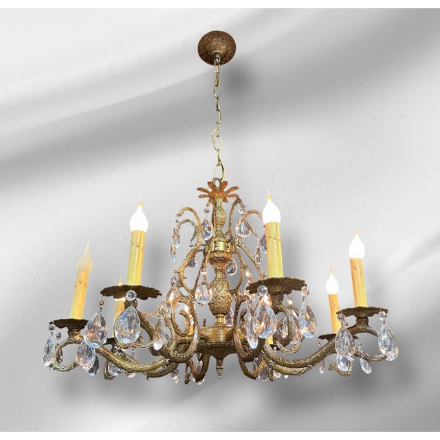 1940s Solid Brass Rococo Chandelier For Sale In South Bend - Image 6 of 17