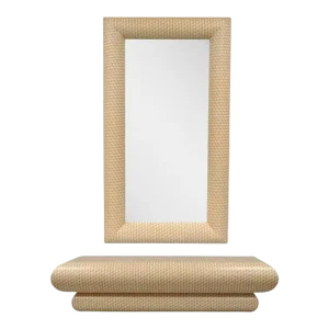 1970s Karl Springer Style Orange and White Wall Mounted Console Table & Mirror - Set of 2