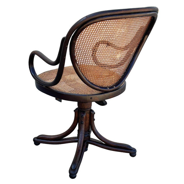 Antique Vienna Secession Bent Oak & Cane Swivel Desk Chair No 11 by Thonet For Sale In Los Angeles - Image 6 of 8