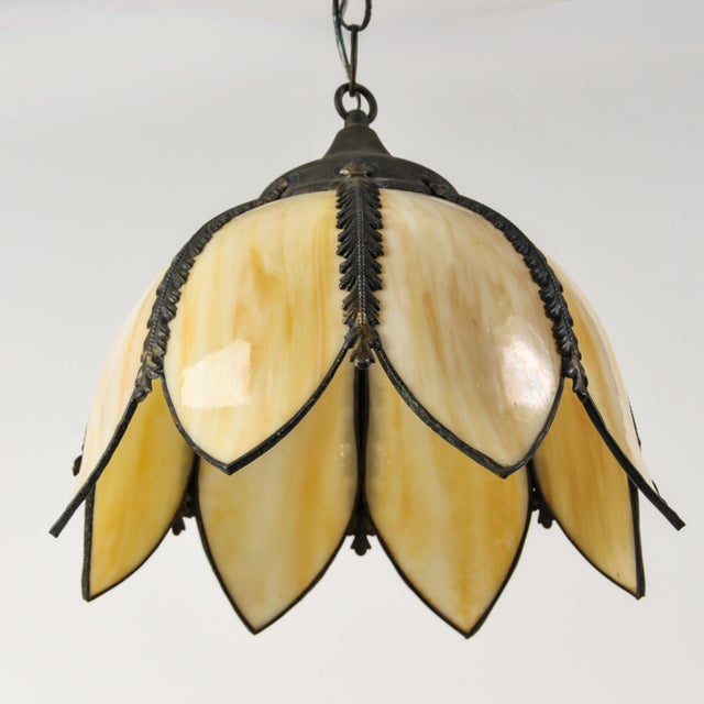 Mid-Century Modern Vintage Tulip Pendant Light Cream Slag Glass 12" For Sale - Image 3 of 14