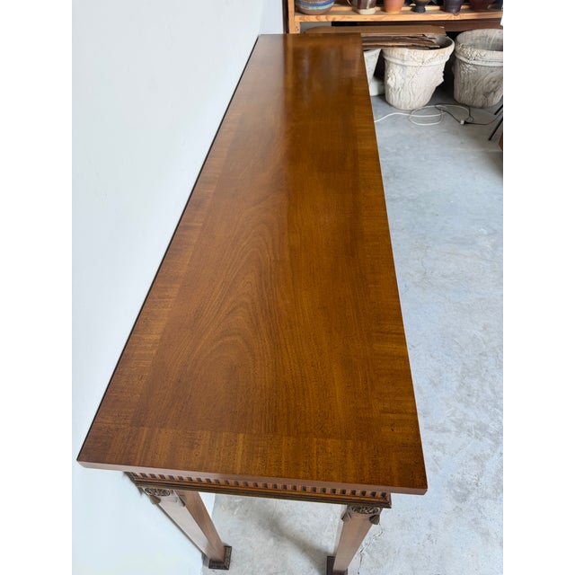 Brown Long- Vintage Neoclassical Style Carved Mahogany Console Table For Sale - Image 8 of 12