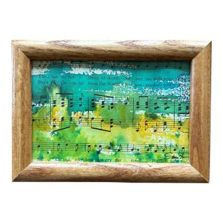 “Blooming Melody” Framed Signed Original Watercolor on Vintage Sheet Music For Sale