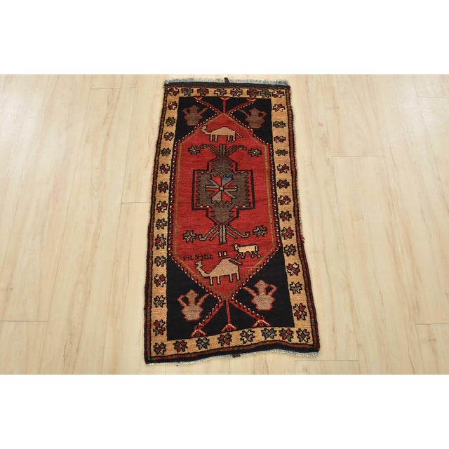 Cabin Malatya Rug 1’8” X 3’7” Red Wool Vintage Tribal Hand-Knotted Oriental Carpet For Sale - Image 3 of 9