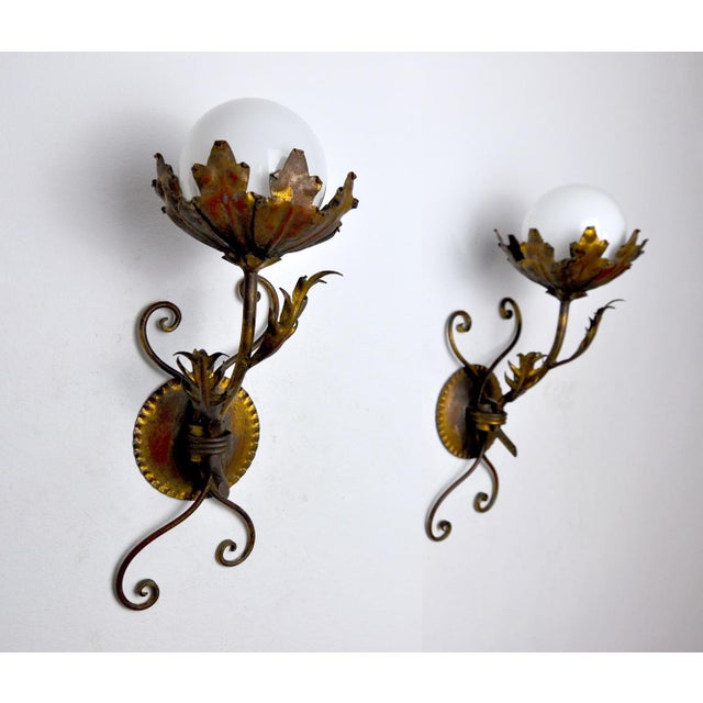 1960s Floral Sconces by Ferro Arte, Spain, 1960s, Set of 2 For Sale - Image 5 of 9