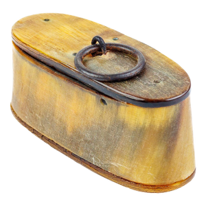 1880 Horn Covered Snuff Box Ram's Horn with Wood Inset