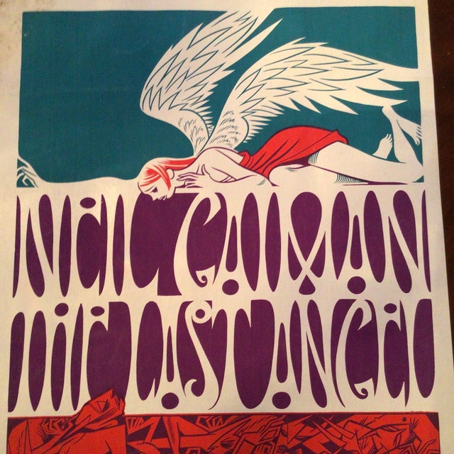 The poster for author Neil Gaiman's "The Last Angel" or "Guardian Angel" tour. The tour was a reading series, often...