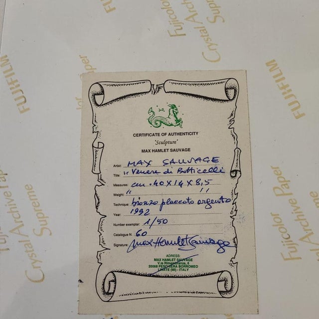 Max Hamlet, Botticelli's Venus, 1992, Silver-Plated Bronze For Sale - Image 16 of 18