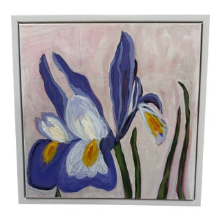 Modern Abstract Floral Acrylic Painting on Canvas, Signed, Framed, Dated For Sale