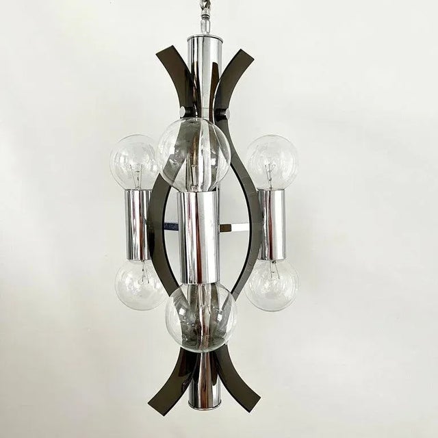 Sculptural Chandelier in Chrome and Smoked Lucite, Robert Sonneman, C. 1970's For Sale - Image 9 of 13
