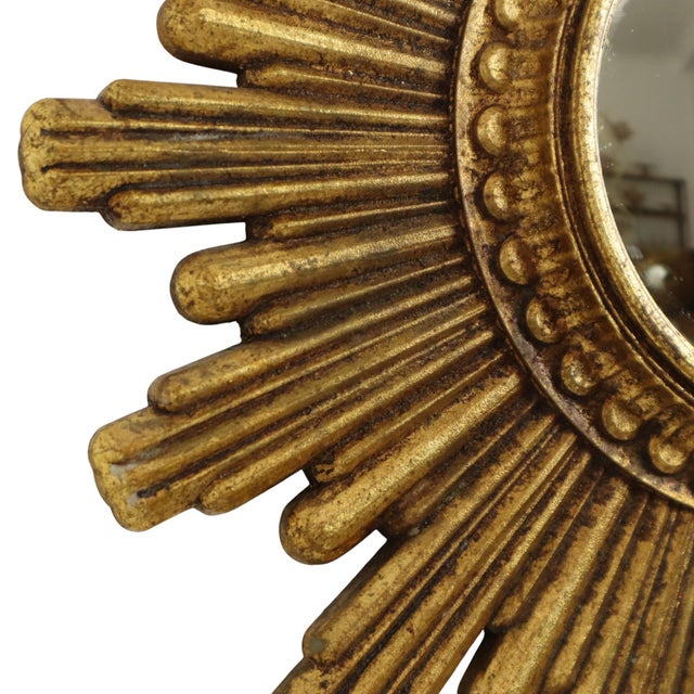 Small Sunburst Mirror in Gold, 1960s For Sale - Image 10 of 15