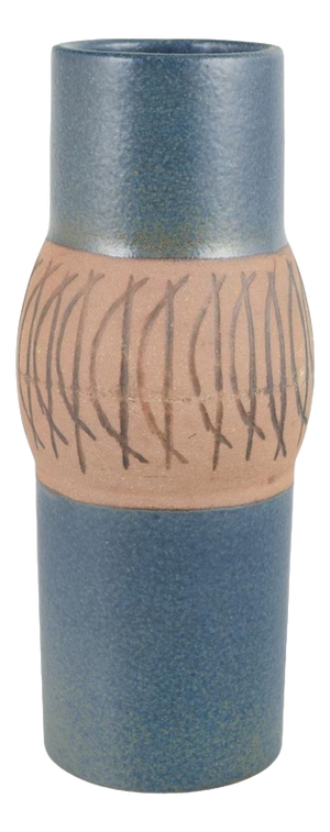 Cylindrical Stoneware Vase with Graphic Motif by Lisa Larson for Gustavsberg, 1960s