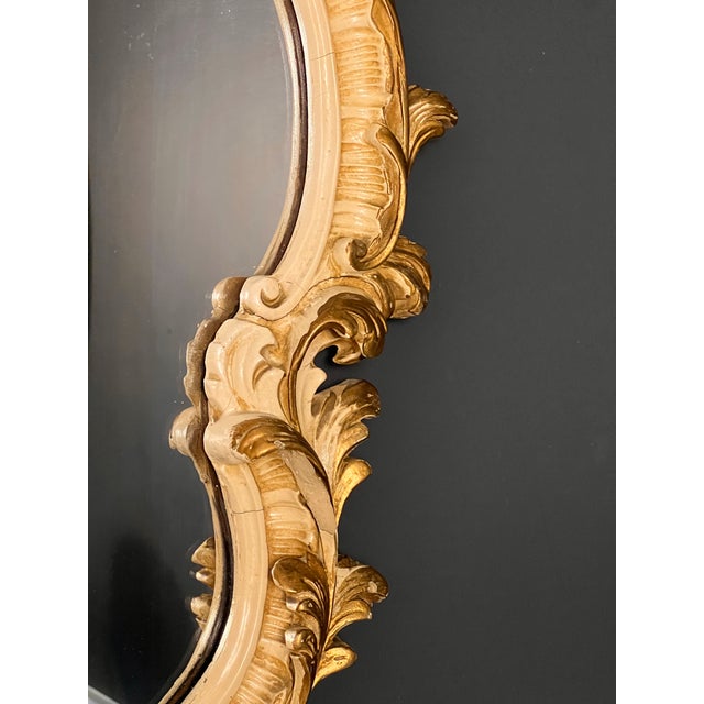 Pair of 19th Century Italian Rococo Style Carved Cream Painted and Giltwood Mirrors For Sale - Image 13 of 15