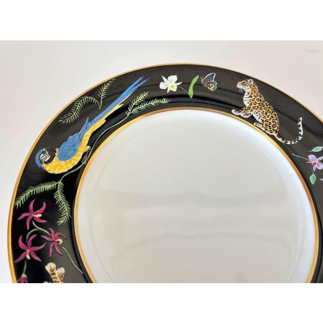 Black Lynn Chase “Jaguar Jungle” Porcelain Plates Set of 2 Animal Border With 24k Rim For Sale - Image 8 of 11