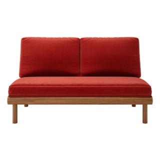 Rishon Teak Outdoor Love Seat - Canvas Jockey Red For Sale