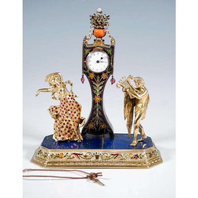 Viennese Glass and Silver Belle Epoque Splendour Clock with Enamel and Gemstones, 1880 For Sale - Image 15 of 16