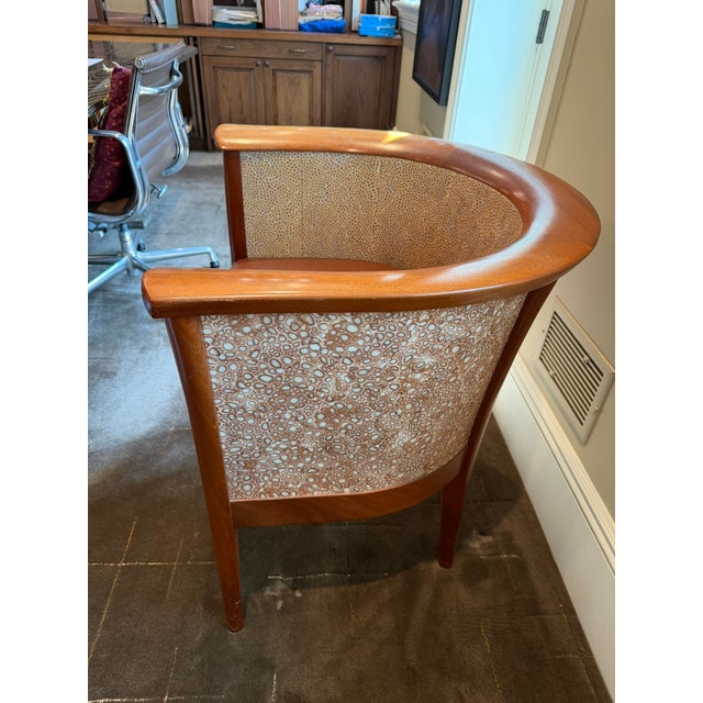 Donghia Donghia Hard‑Shell Barrel Chair – Leather Seat & Patterned Textile Interior For Sale - Image 4 of 9