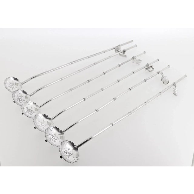 6 Japanese Sterling Silver Mid-Century Cherry Blossom Cocktail/Iced Tea Straws For Sale - Image 4 of 12