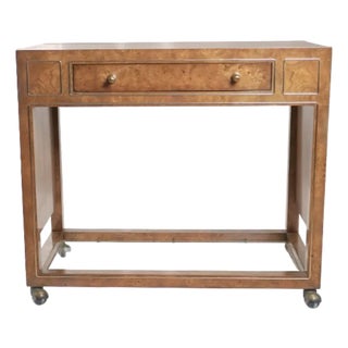 Mastercraft Drop Leaf Burl Wood Rolling Serving Cart Bar with Textured Brass Top For Sale