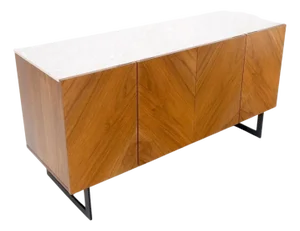 Walnut 4 Doors Credenza Marble Carrara Top Bracket Leg Mint
