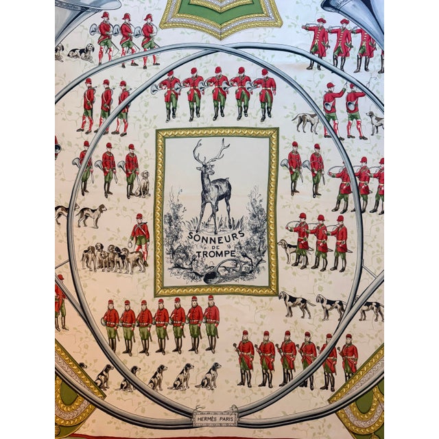 Hermes Sonneurs De Trompe Silk Scarf 1961 Designed by Françoise De La Perriere For Sale - Image 9 of 12