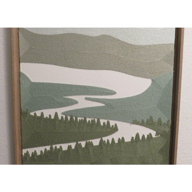 Olive Textile Embroidered Woven Wall Art Set Mountain & Sun Decor New Bp Home 18.5 in X 26.5 In For Sale - Image 8 of 11