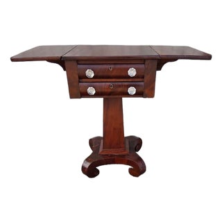 1840 American Mahogany Empire Drop Leave Side Table. For Sale