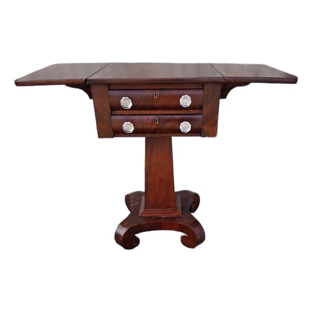 1840 American Mahogany Empire Drop Leave Side Table. For Sale