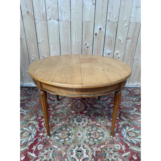 Louis XVI Style Extendable Round Table in Cherrywood with Brass Feet, 1890s For Sale - Image 9 of 9
