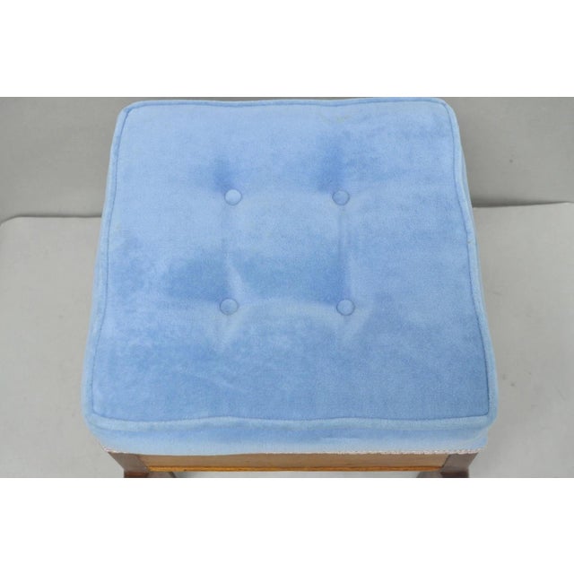 Antique Victorian Walnut Cabriole Leg Blue Tufted Footstool Ottoman Stool For Sale - Image 4 of 15