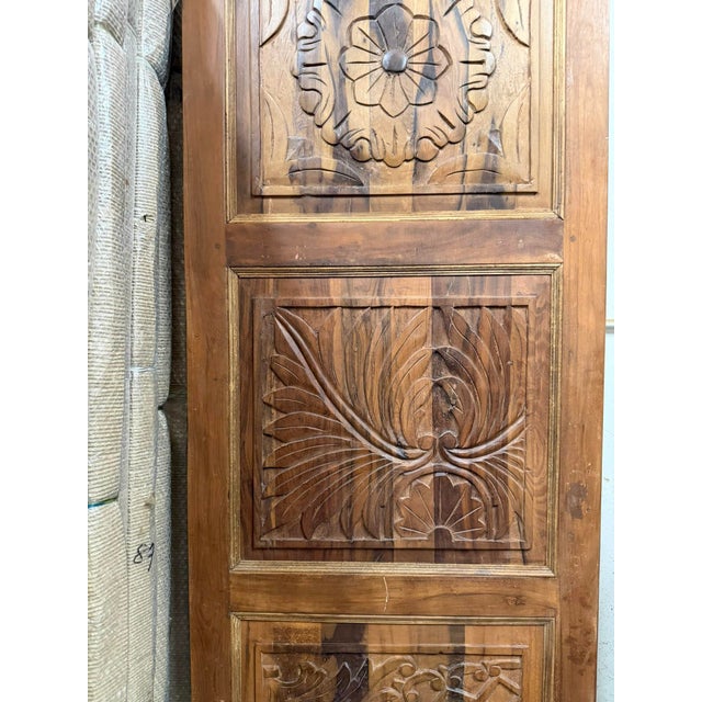 Rustic Modern Floral Carved Wooden Entry Door Panels 80x30 For Sale - Image 9 of 10