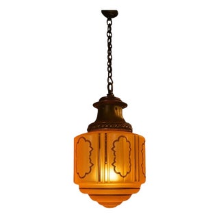 Antique Art Nouveau Flame Glass and Bronze Pendant Light, 1910 For Sale