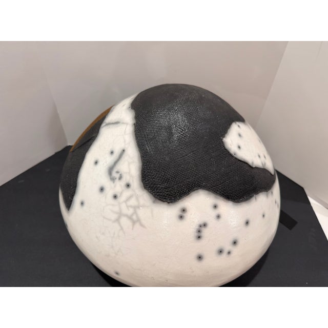 Large Sculptural Studio Pottery Vessel / Pod Form White Crackle Raku-Style Glaze, Textured Panels For Sale - Image 14 of 17
