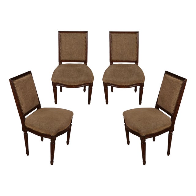 Set of Four Louis XVI Square Back Dining Chairs For Sale