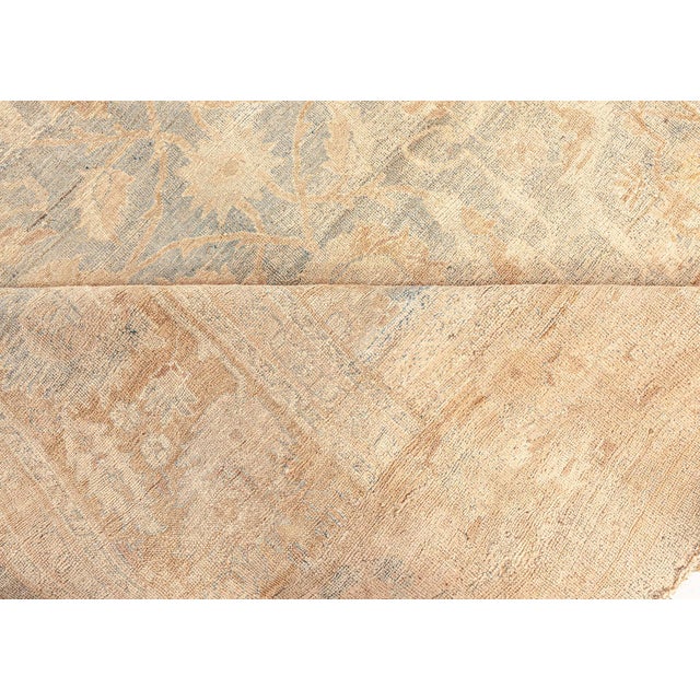 Authentic Persian Tabriz Beige Green Handmade Wool Rug For Sale - Image 4 of 6