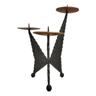 Brutalist Tripod Candleholder in Metal & Copper For Sale