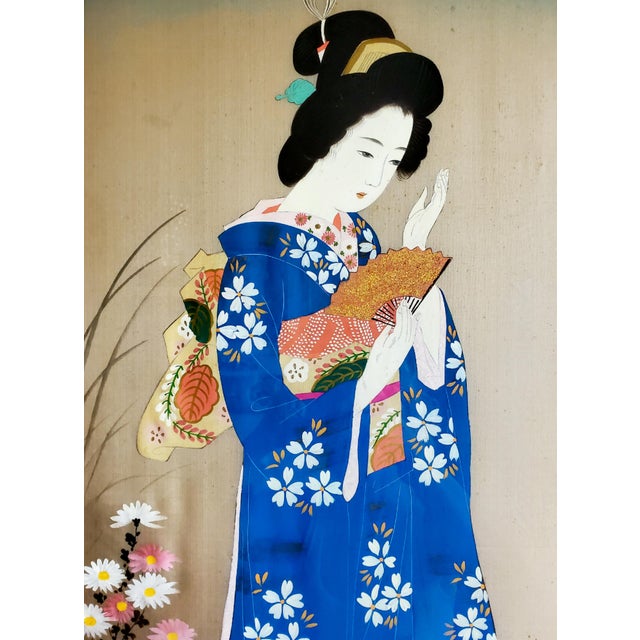 1920s Japanese Geisha Painting on Silk, Signed and Framed