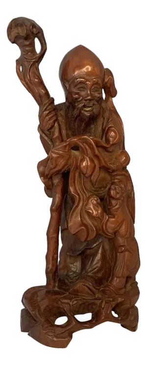 Antique Carved Rosewood Chinese God of Longevity Figurine