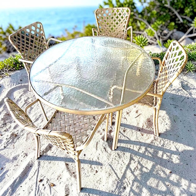 Metal Vintage 1970s Brown Jordan Taupe Tamiami Outdoor Aluminum and Vinyl Dining Set - 5 Piece For Sale - Image 7 of 8