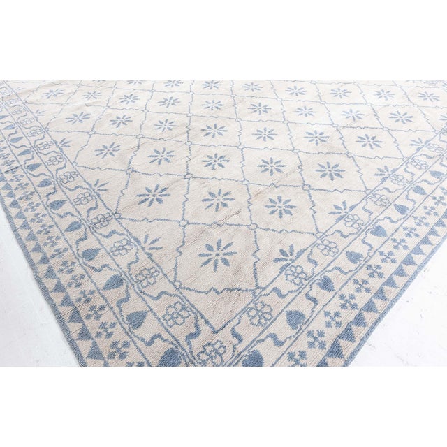 Tribal Contemporary Eight-Point Star Ivory With Blue Carpet "Flocon" For Sale - Image 3 of 8