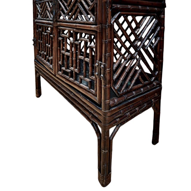 Late Qing Dynasty Tall Bamboo Open-Fretwork Display Cabinet For Sale - Image 10 of 12