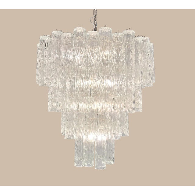 2020s Huge Murano Glass Tiered Chandelier | 80 Corteccia Tubes, Nickel Structure, 4 Levels For Sale - Image 5 of 6