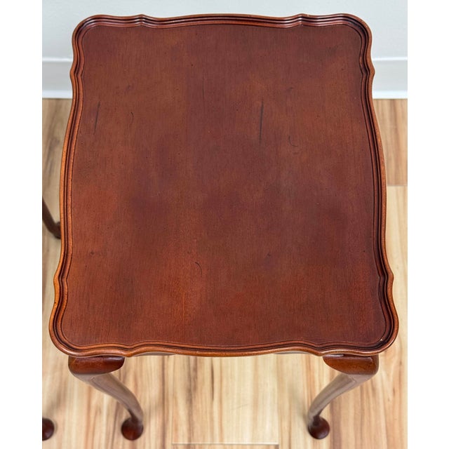 Vintage Bombay Company Scalloped Edge Queen Anne Style Side Table Pair For Sale - Image 9 of 12