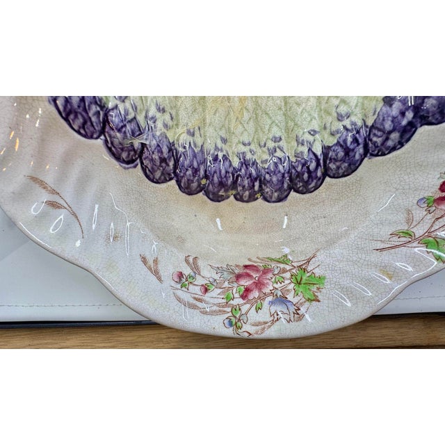 Victorian Antique 19th Century Ceramic Asparagus Serving Tray With Hand Painted Floral Designs For Sale - Image 3 of 12