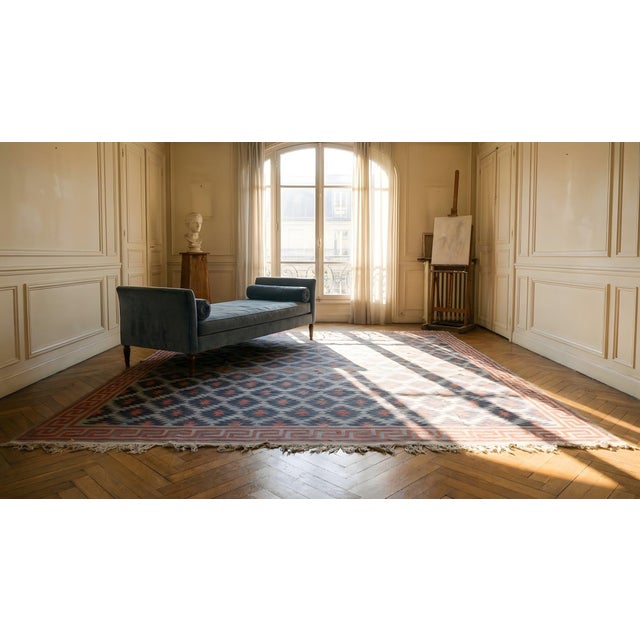 Amazing Blue and Red Color With Great Symmetric Design Antique Dhurrie Rug For Sale - Image 14 of 15