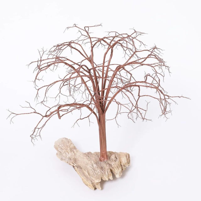 Mid-Century Modern Copper and Stone Tree Sculpture For Sale - Image 3 of 8