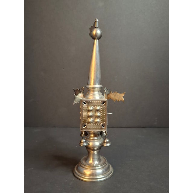 Vintage Israeli 925 Sterling Silver Havdalah Besamim Spice Tower & Bells 141 G For Sale - Image 4 of 18