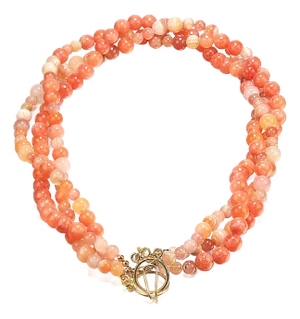 Three Strand Coral Agate Necklace